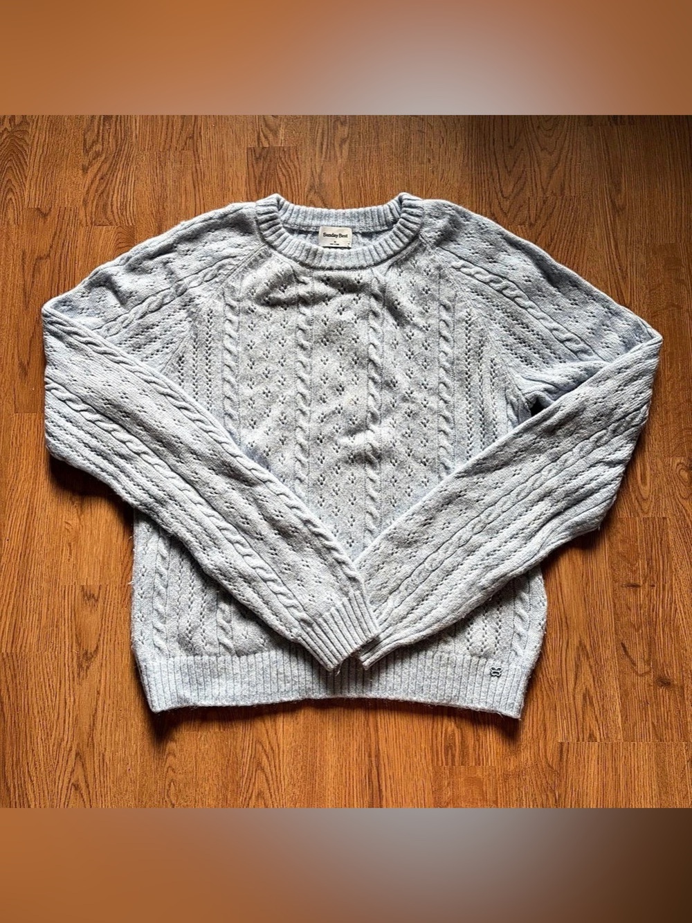 Sunday Best Aritzia Pointelle Wool Knit Crewneck Sweater light blue Size Medium